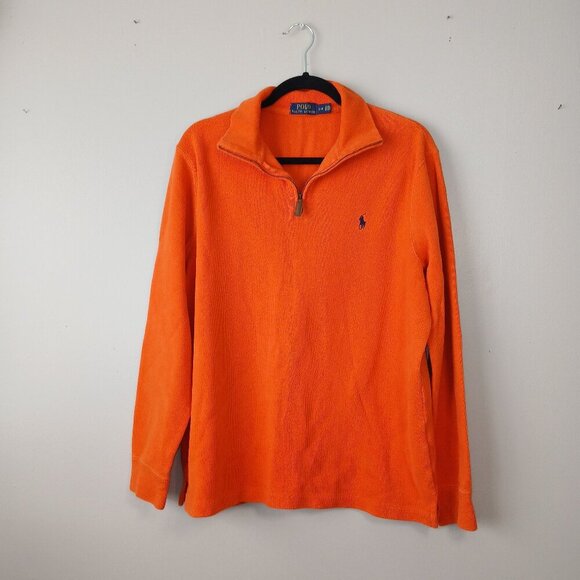 MEN'S POLO BY RALPH LAUREN 1\4 ZIP PULLOVER, ORANGE , SIZE LARGE - Picture 1 of 6